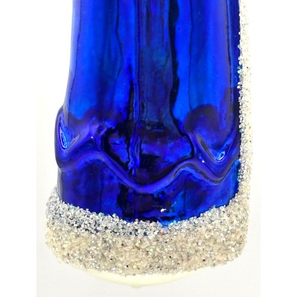 Vintage Hand Blown Glass Christmas Ornament Old World Santa Sapphire Glitter - Picture 14 of 16